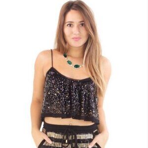 NWT Show Me Your Mumu Black Sequin Crop Top New With Tags Size Medium Boho Bling